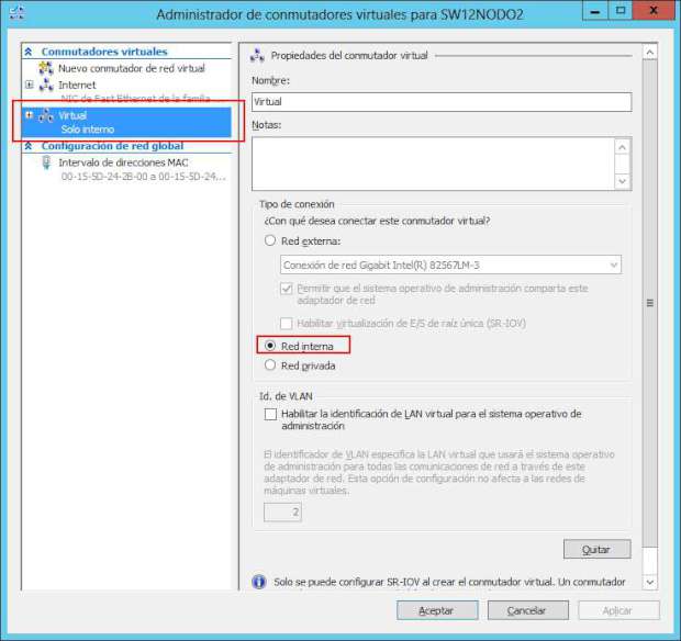Propiedades red hyper-v